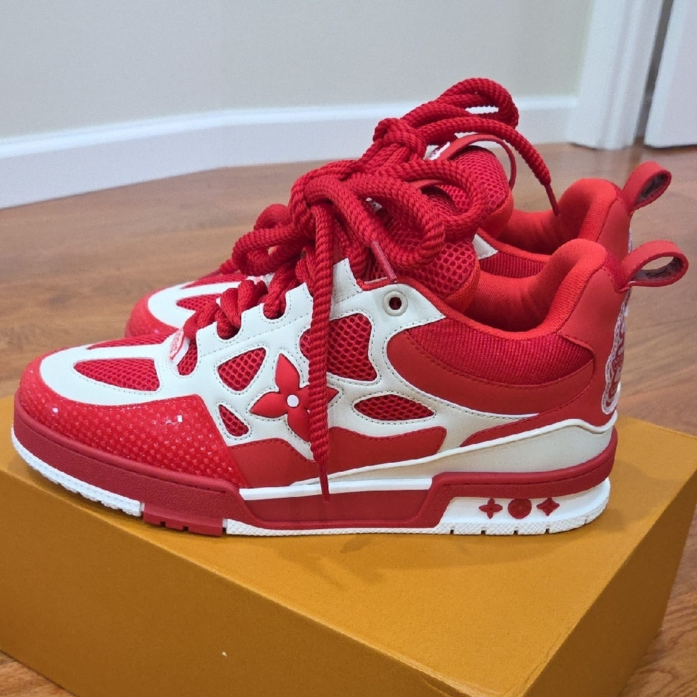 LV/Vuitton Red and White Sneakers - Picture 6 of 15